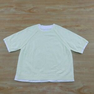 Design History Womens Pale Yellow Layered Short Sleeve Knit Sweater Size L NWOT